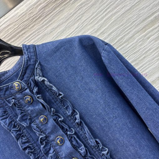 CC76220 Valentino 25 Early Spring New Palace Style Lace Round Neck Denim Long Sleeve Shirt Vint 2vc4m0l3 - Image 5