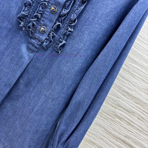 CC76220 Valentino 25 Early Spring New Palace Style Lace Round Neck Denim Long Sleeve Shirt Vint 2vc4m0l3 - Image 6