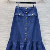 CB76223 Valentino 25 New Style Logo Gold Button Fish Tail Skirt Retro Denim Blue Denim Fabric D j5rvh6f6