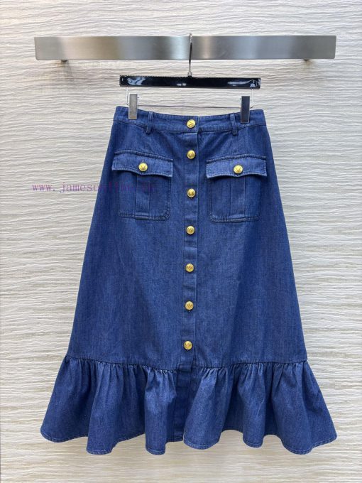 CB76223 Valentino 25 New Style Logo Gold Button Fish Tail Skirt Retro Denim Blue Denim Fabric D j5rvh6f6 - Image 2