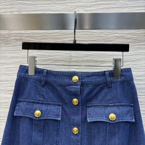 CB76223 Valentino 25 New Style Logo Gold Button Fish Tail Skirt Retro Denim Blue Denim Fabric D j5rvh6f6 - Image 3