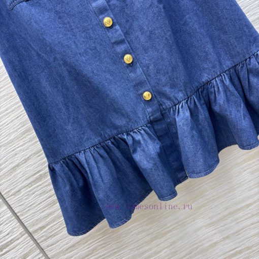 CB76223 Valentino 25 New Style Logo Gold Button Fish Tail Skirt Retro Denim Blue Denim Fabric D j5rvh6f6 - Image 5