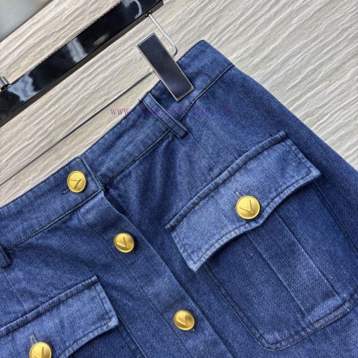 CB76223 Valentino 25 New Style Logo Gold Button Fish Tail Skirt Retro Denim Blue Denim Fabric D j5rvh6f6 - Image 7