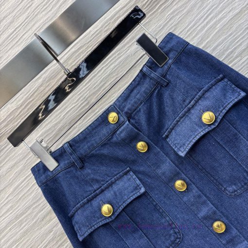 CB76223 Valentino 25 New Style Logo Gold Button Fish Tail Skirt Retro Denim Blue Denim Fabric D j5rvh6f6 - Image 8