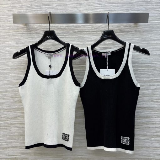 CT76229 Chanel Style 25 Spring/Summer New Collection Black And White Classic Color Knitted Tank y7smqnqu