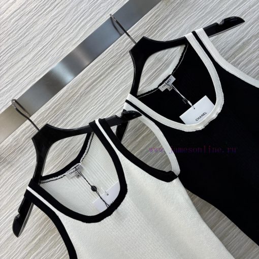 CT76229 Chanel Style 25 Spring/Summer New Collection Black And White Classic Color Knitted Tank y7smqnqu - Image 5