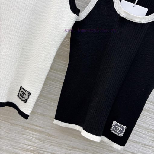 CT76229 Chanel Style 25 Spring/Summer New Collection Black And White Classic Color Knitted Tank y7smqnqu - Image 6