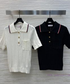 CT76235 Valentino 25 New Polo Collar Knitted Short Sleeved Sweater Polo Collar Logo Metal Buckl dzmrulfq