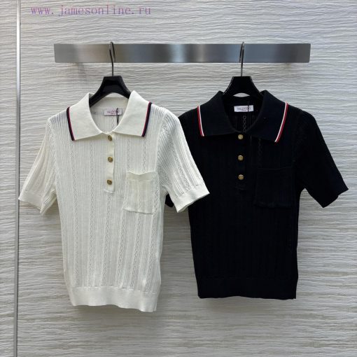 CT76235 Valentino 25 New Polo Collar Knitted Short Sleeved Sweater Polo Collar Logo Metal Buckl dzmrulfq - Image 2