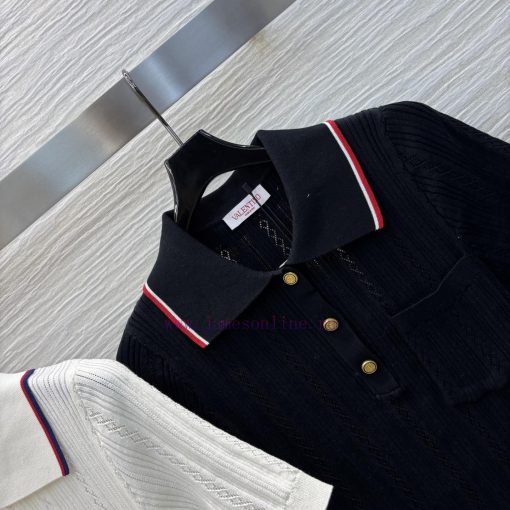 CT76235 Valentino 25 New Polo Collar Knitted Short Sleeved Sweater Polo Collar Logo Metal Buckl dzmrulfq - Image 4