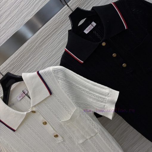 CT76235 Valentino 25 New Polo Collar Knitted Short Sleeved Sweater Polo Collar Logo Metal Buckl dzmrulfq - Image 6