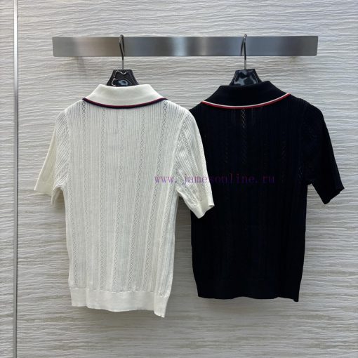 CT76235 Valentino 25 New Polo Collar Knitted Short Sleeved Sweater Polo Collar Logo Metal Buckl dzmrulfq - Image 9