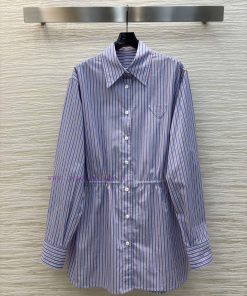 CL76237 Prada 25 New Style Triangle Logo Decoration Contrasting Striped Drawstring Shirt Skirt 73pmvdev