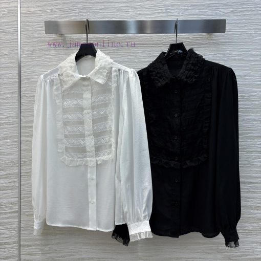CC76238 Valentino 25 Spring/Summer Sun Li Same Style Romantic Lace Splicing Silk Shirt Customiz gunk2cwv - Image 2