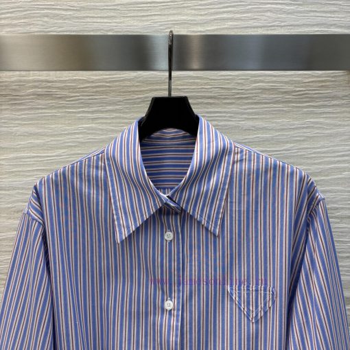 CL76237 Prada 25 New Style Triangle Logo Decoration Contrasting Striped Drawstring Shirt Skirt 73pmvdev - Image 3