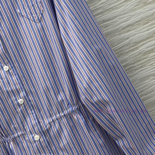 CL76237 Prada 25 New Style Triangle Logo Decoration Contrasting Striped Drawstring Shirt Skirt 73pmvdev - Image 6