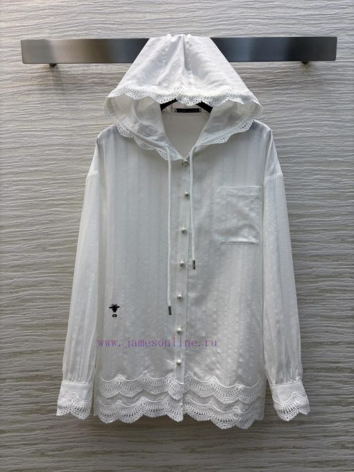 CC76250 D 25 Spring/Summer A Gentle And Romantic Lace Patchwork Hooded Shirt With Bee Embroider i9ggx6vp
