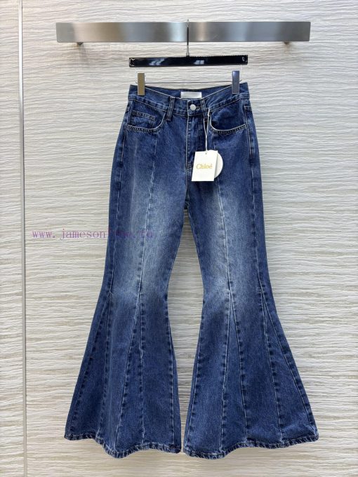 CK76251 ChLoewe25 Spring/Summer Same As Liu Shishi's Style Retro Blue High Waisted Flared Jeans cpwt1d1v - Image 2