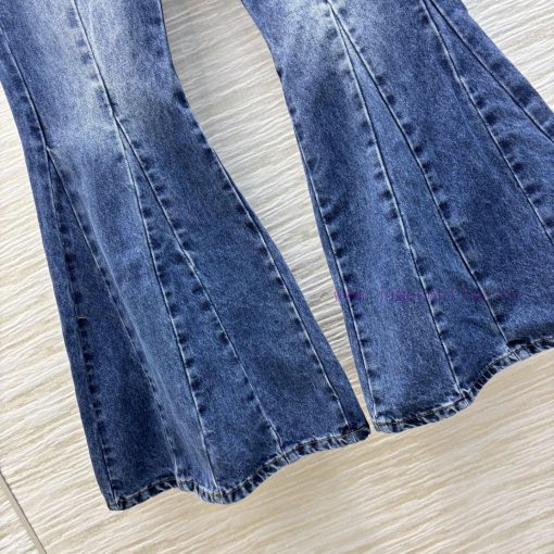 CK76251 ChLoewe25 Spring/Summer Same As Liu Shishi's Style Retro Blue High Waisted Flared Jeans cpwt1d1v - Image 7