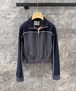 ZW60607 Miumi * 25Ss Early Spring New Blue And Gray Color Blocked Sports Style Stand Up Collar 6tcu78ro