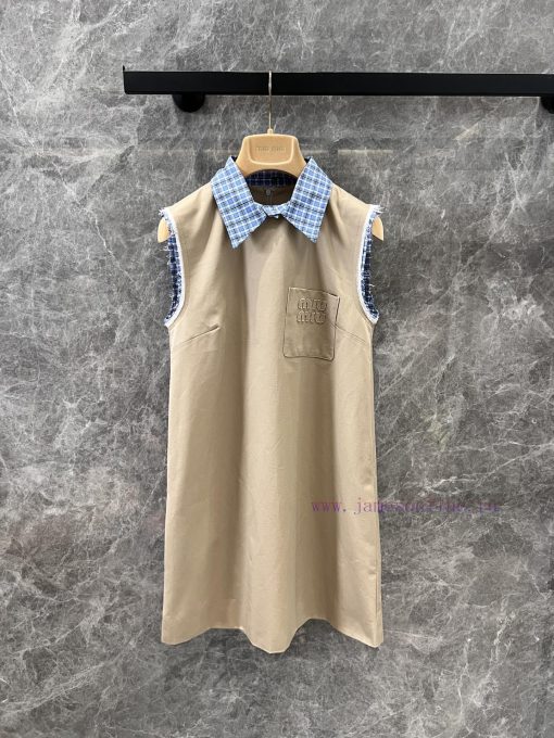 ZL60610 Miumi * 25Ss Early Spring New Retro Artistic Style Khaki Sleeveless Dress | YB Develope 5n07a7ji - Image 2