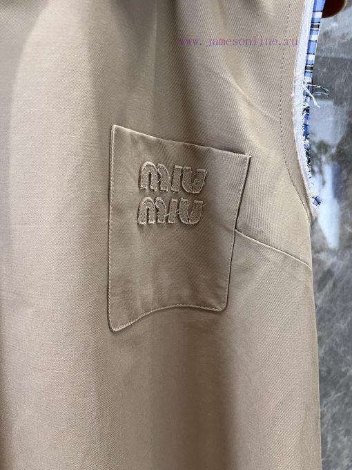 ZL60610 Miumi * 25Ss Early Spring New Retro Artistic Style Khaki Sleeveless Dress | YB Develope 5n07a7ji - Image 6