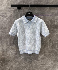 ZT60613 Fendi 25Ss Early Spring New Letter Jacquard Polo Collar Knitted Short Sleeve Sweater | f2jbsw72