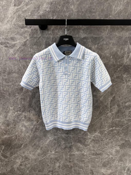 ZT60613 Fendi 25Ss Early Spring New Letter Jacquard Polo Collar Knitted Short Sleeve Sweater | f2jbsw72 - Image 2