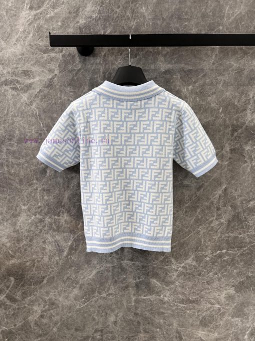 ZT60613 Fendi 25Ss Early Spring New Letter Jacquard Polo Collar Knitted Short Sleeve Sweater | f2jbsw72 - Image 3