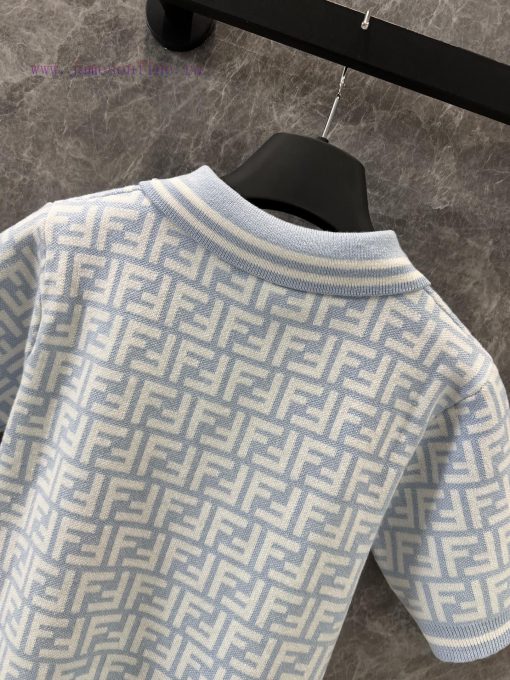 ZT60613 Fendi 25Ss Early Spring New Letter Jacquard Polo Collar Knitted Short Sleeve Sweater | f2jbsw72 - Image 5