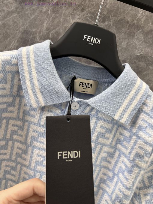 ZT60613 Fendi 25Ss Early Spring New Letter Jacquard Polo Collar Knitted Short Sleeve Sweater | f2jbsw72 - Image 9