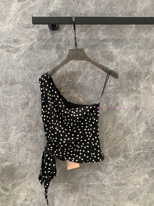 ZT56507 Miumi * 24Ss Spring/Summer New Black Polka Dot Slanted Shoulder Strap Tank Top This Spr edxrfe60 - Image 3