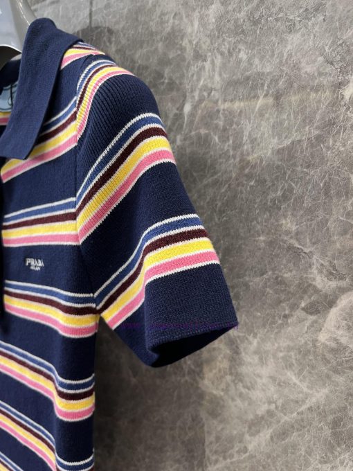 ZT60617 Prada 25Ss Spring/Summer New Color Striped Knitted Polo Collar Short Sleeve Top | Produ e3p1d5a4 - Image 7