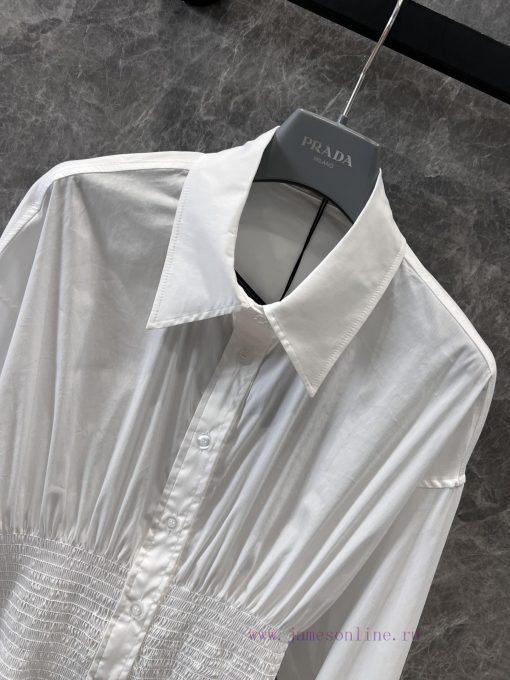 ZL60618 Prada 25Ss Early Spring New Style Lapel Tie Waist Shirt Dress | Produced The Temperamen 27k2byee - Image 4