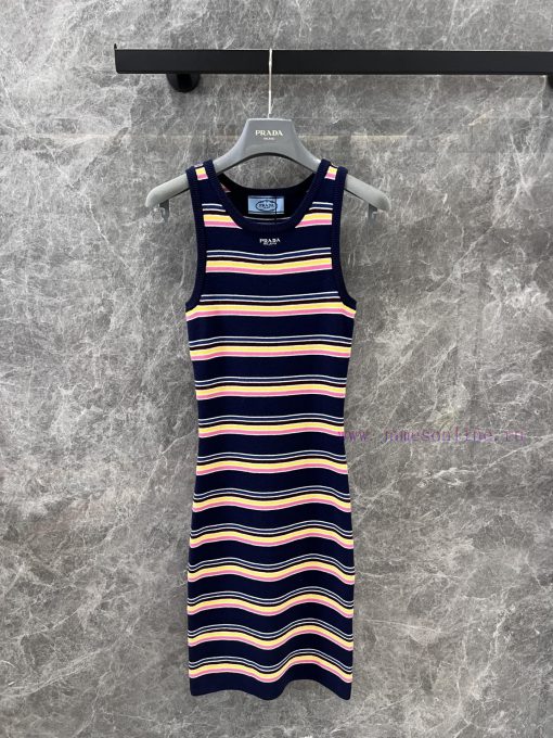 ZL60620Prada 25Ss Spring/Summer New Colored Striped Knitted Tank Top Skirt | Yb Developed Sleev bq79847w