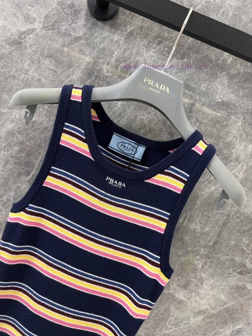 ZL60620Prada 25Ss Spring/Summer New Colored Striped Knitted Tank Top Skirt | Yb Developed Sleev bq79847w - Image 4