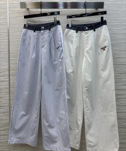 CK76268 AW Home 25 Spring/Summer Denim Waist Splicing Striped Wide Leg Pants With Letter Logo H a4auvef1