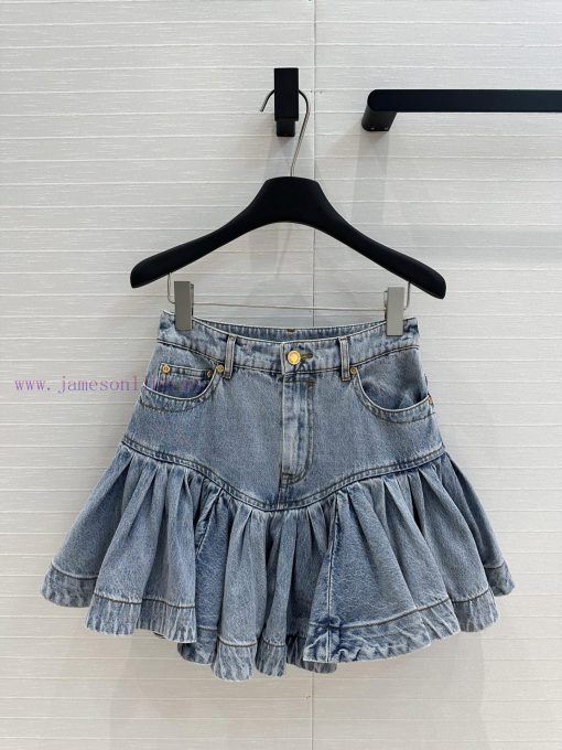BB76287 Zimm * 25 Early Spring New Product Pleated Lotus Leaf Denim Short Skirt Sweet And Cool svyn37q1 - Image 2