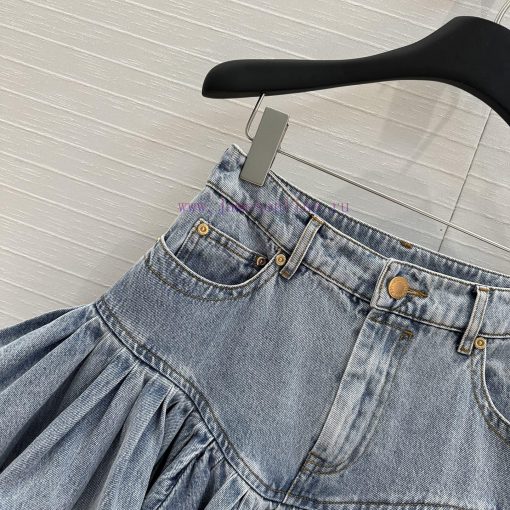 BB76287 Zimm * 25 Early Spring New Product Pleated Lotus Leaf Denim Short Skirt Sweet And Cool svyn37q1 - Image 4