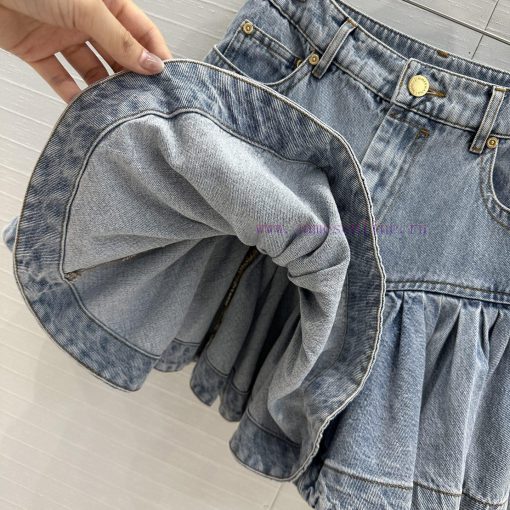 BB76287 Zimm * 25 Early Spring New Product Pleated Lotus Leaf Denim Short Skirt Sweet And Cool svyn37q1 - Image 6