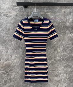 ZL60622 Prada 25Ss Spring/Summer New Color Striped Short Sleeve Knitted Dress | YB Developed Sl 6ytg0916