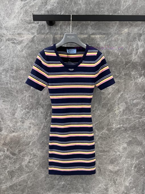 ZL60622 Prada 25Ss Spring/Summer New Color Striped Short Sleeve Knitted Dress | YB Developed Sl 6ytg0916