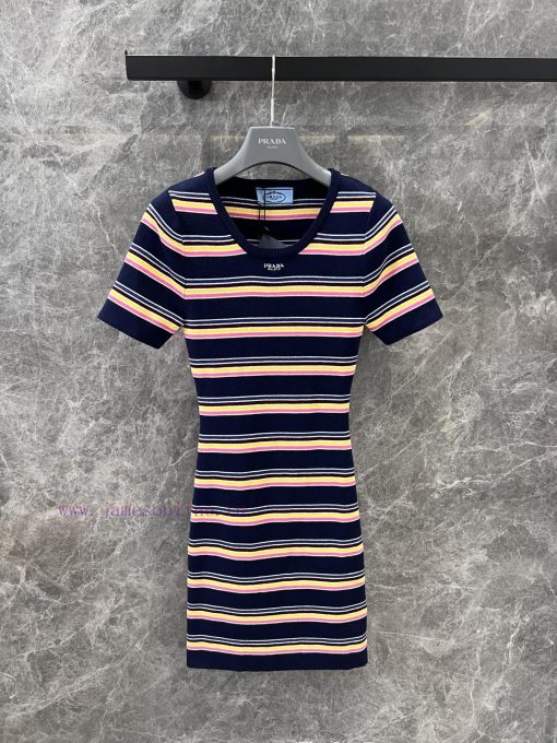 ZL60622 Prada 25Ss Spring/Summer New Color Striped Short Sleeve Knitted Dress | YB Developed Sl 6ytg0916 - Image 2