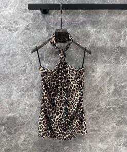 ZT60623 Saint Laur * Nt 25Ss Spring/Summer New Leopard Printed Silk Hanging Neck Tank Top 丨 Pro tnxl5pug