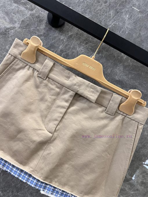 ZB60629 Miumi * 25Ss Early Spring New Retro Art Style Khaki Ultra Short Half Skirt | YB Develop waob33f7 - Image 4