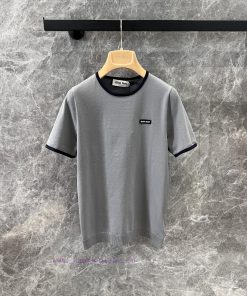 ZK60631 Miumi * 25Ss Early Spring New Sports Leisure Color Contrast Knitting Round Neck Short S j44vwig6