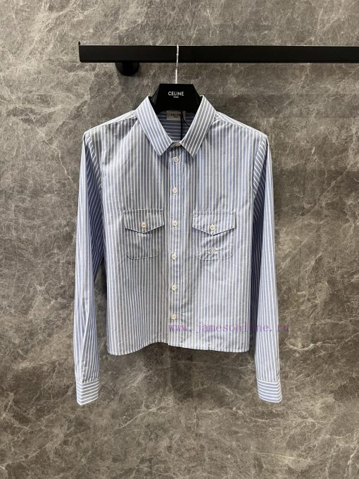 ZC60632 Celine 25Ss Spring/Summer New Fine Stripe Short Shirt | YB Development Produced Retro L 9ghhlab7 - Image 2