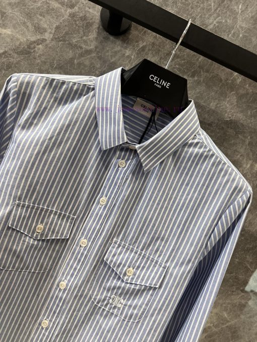 ZC60632 Celine 25Ss Spring/Summer New Fine Stripe Short Shirt | YB Development Produced Retro L 9ghhlab7 - Image 4
