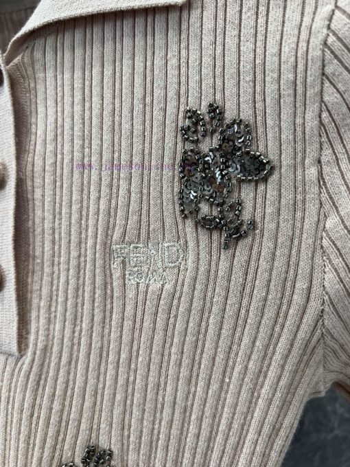 ZT60650 Fendi 25Ss Early Spring New Collar Heavy Industry Sequin Knitted Short Sleeve Top | Ori qjb5n2wb - Image 6