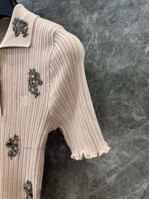 ZT60650 Fendi 25Ss Early Spring New Collar Heavy Industry Sequin Knitted Short Sleeve Top | Ori qjb5n2wb - Image 8
